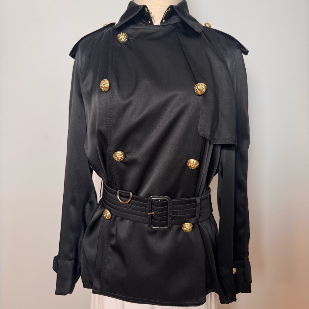 Burberry Black Silk Trent Regimental Jacket Size 6